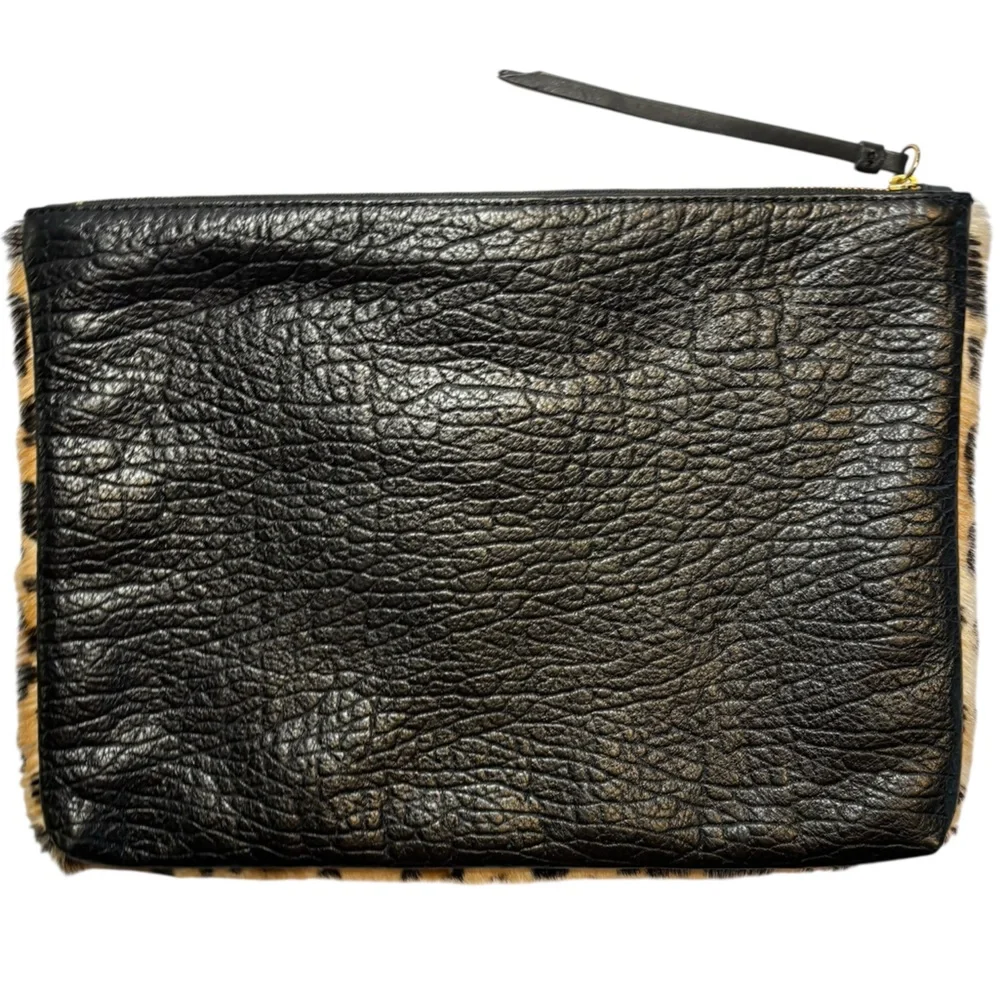 Banana Republic calf hair animal print and leather large zippered pouch - Picture 2 of 7